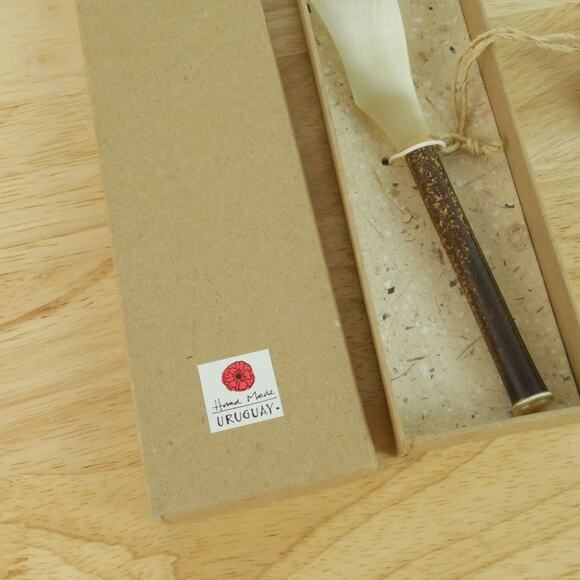 Handmade Bovine Horn Spreader Hostess Gift Cheese Butter Knife Artisan Eclectic - Picture 5 of 13